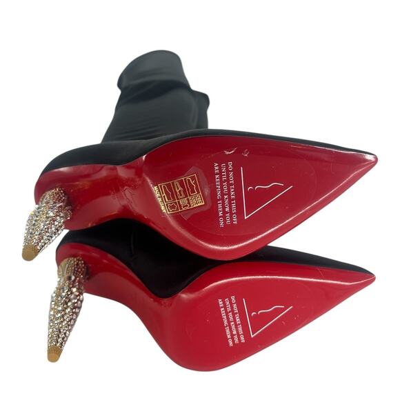 Christian Louboutin Black Lipstrass Botta Alta Satin Thigh Boots 100 - Picture 16 of 16